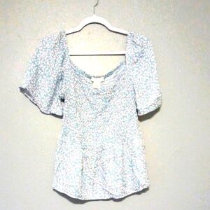 Urban Romantics Cottage Core    Flutter  Sleeve Smocked Peplum Crop  Top  XL